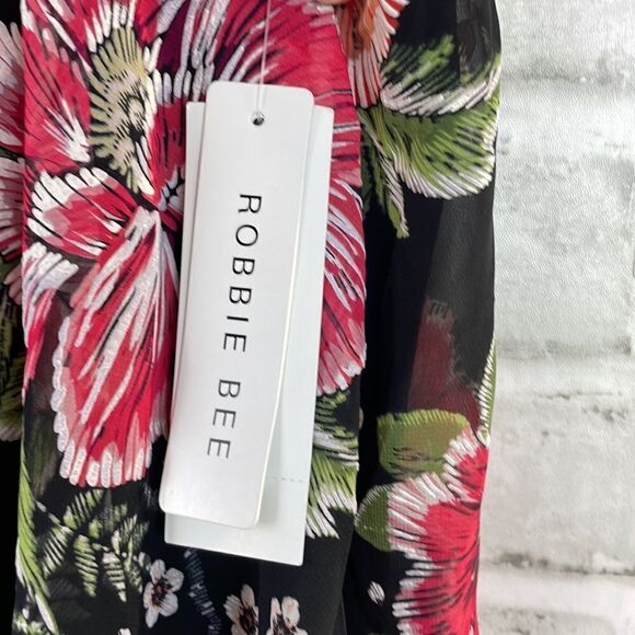 Robbie Bee Sleeveless Floral Dress Tie Back Mock Neck Overlay Size 14 - Picture 3 of 7